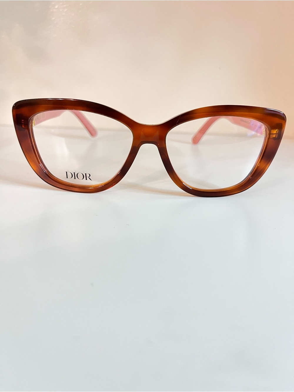 Dior Cat-Eye Glasses in Tortoiseshell with Pink Temples